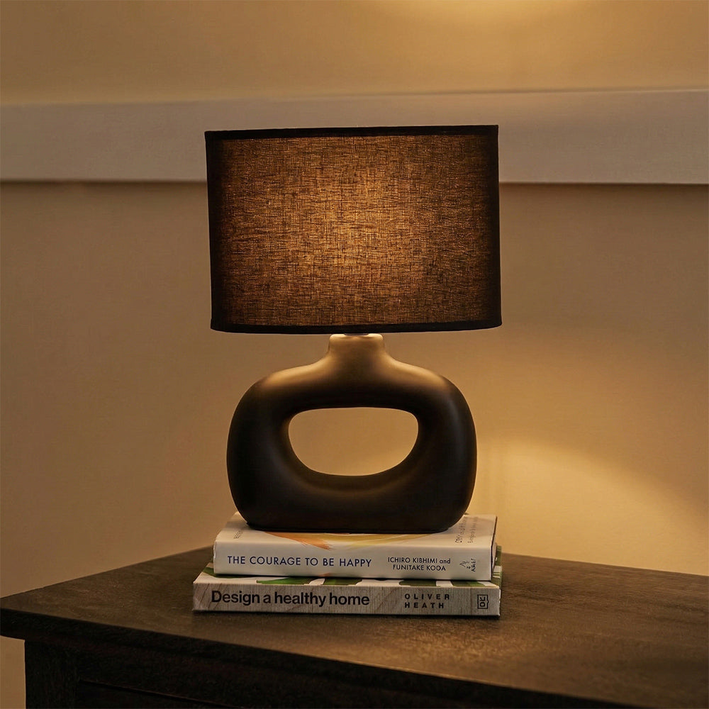 Astral Noir Fabric Shade Ceramic Table Lamp - Black