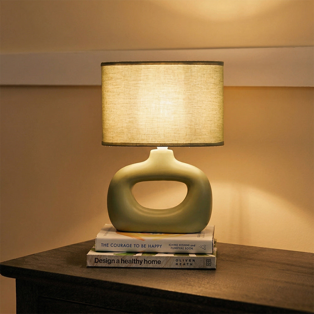 Astral Noir Fabric Shade Ceramic Table Lamp - Shallot Green
