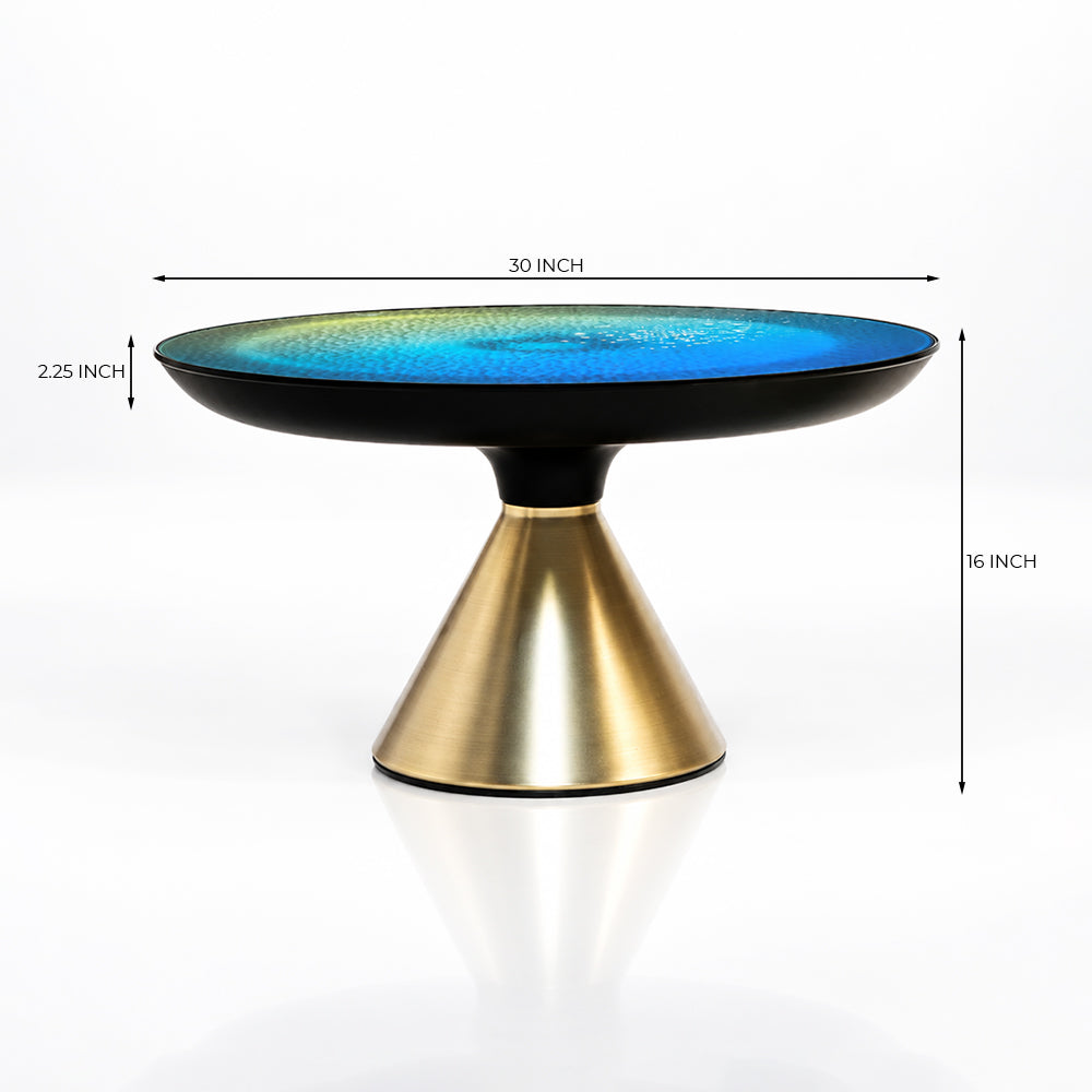Ava Long Round Teal Blue Glass Top Coffee Table - Large