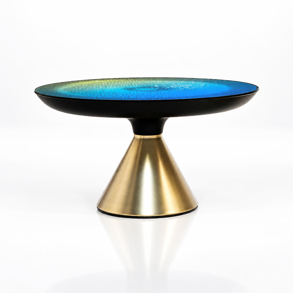 Ava Long Round Teal Blue Glass Top Coffee Table Set of 2