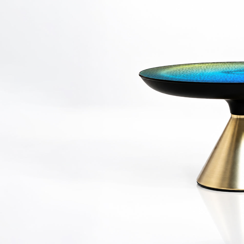 Ava Long Round Teal Blue Glass Top Coffee Table - Large