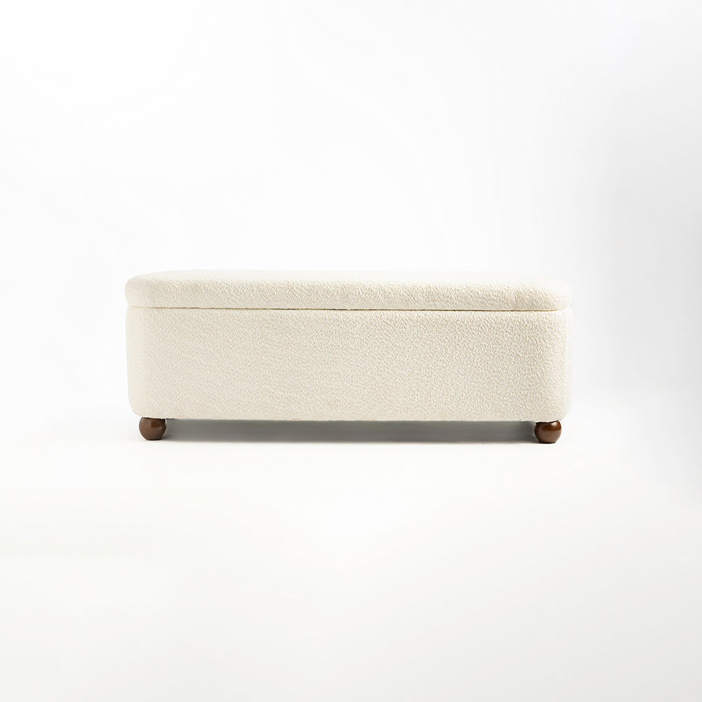 Mavis Boucle Bench with Wood - White