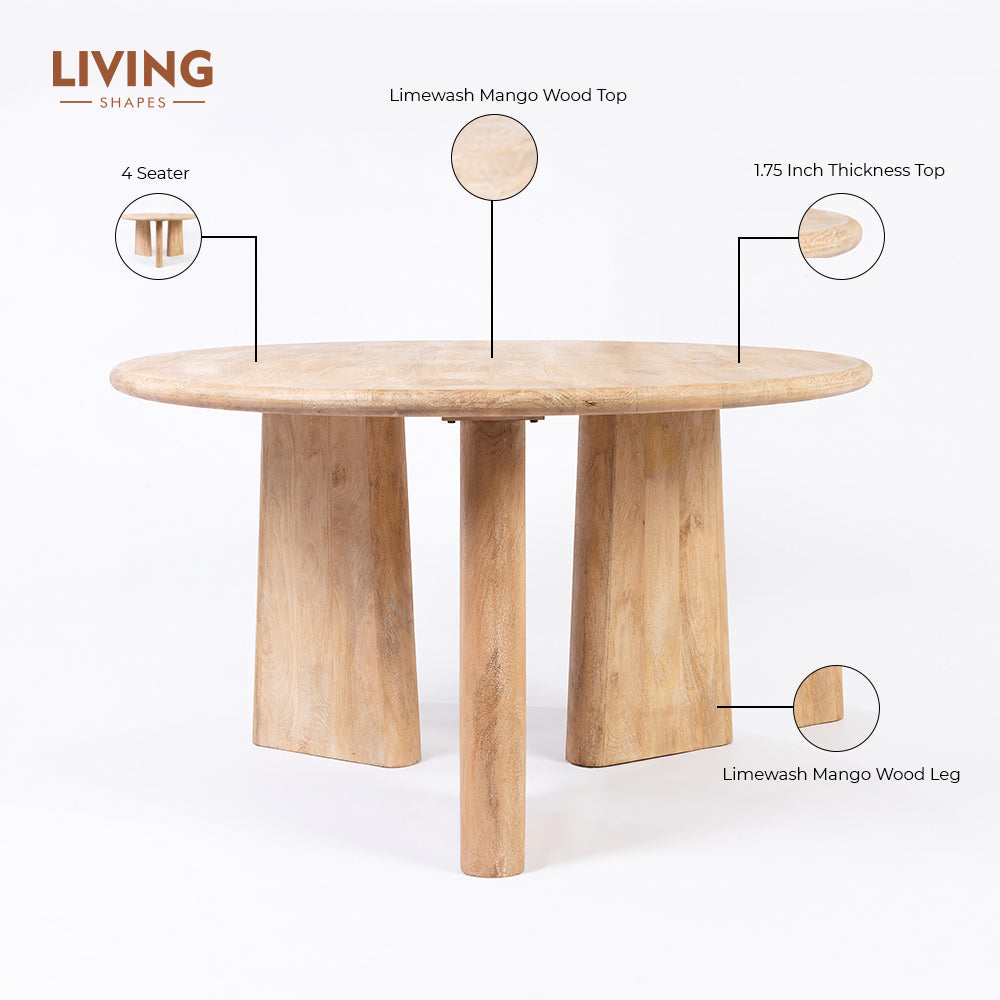 Perivelle Grace 4 Seater Dining Table - Limewash