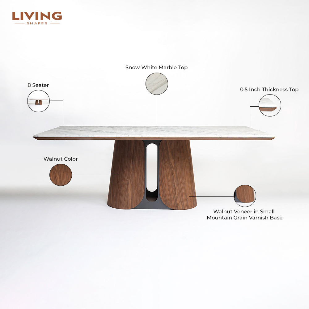 Veltria Core Rectangular 8 Seater Marble Dining Table