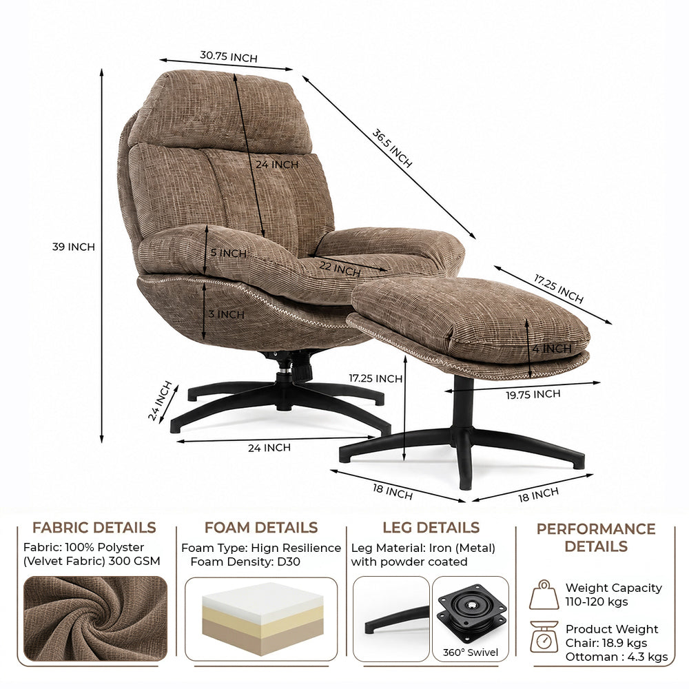 Hoopie Velvet Chair with ottoman