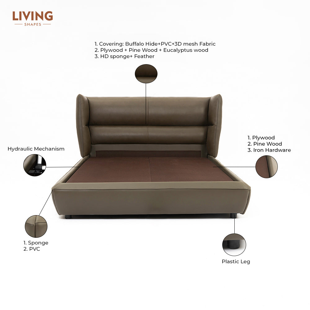 Bronze Tan Leather Bed - Double bed Bed Bed + 1 Bedside Table Bed + 2 Bedside Table