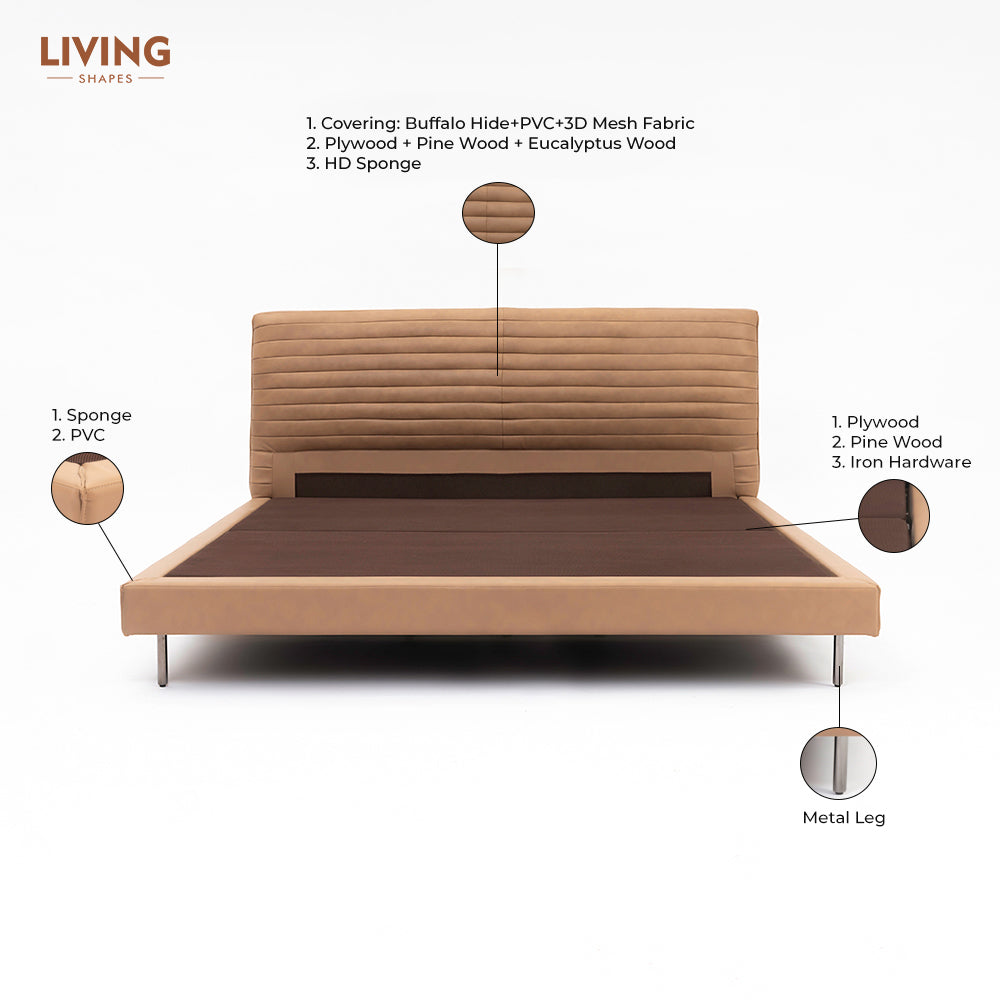 Sable Leather Bed - King Bed Bed + 1 Bedside Table Bed + 2 Bedside Table