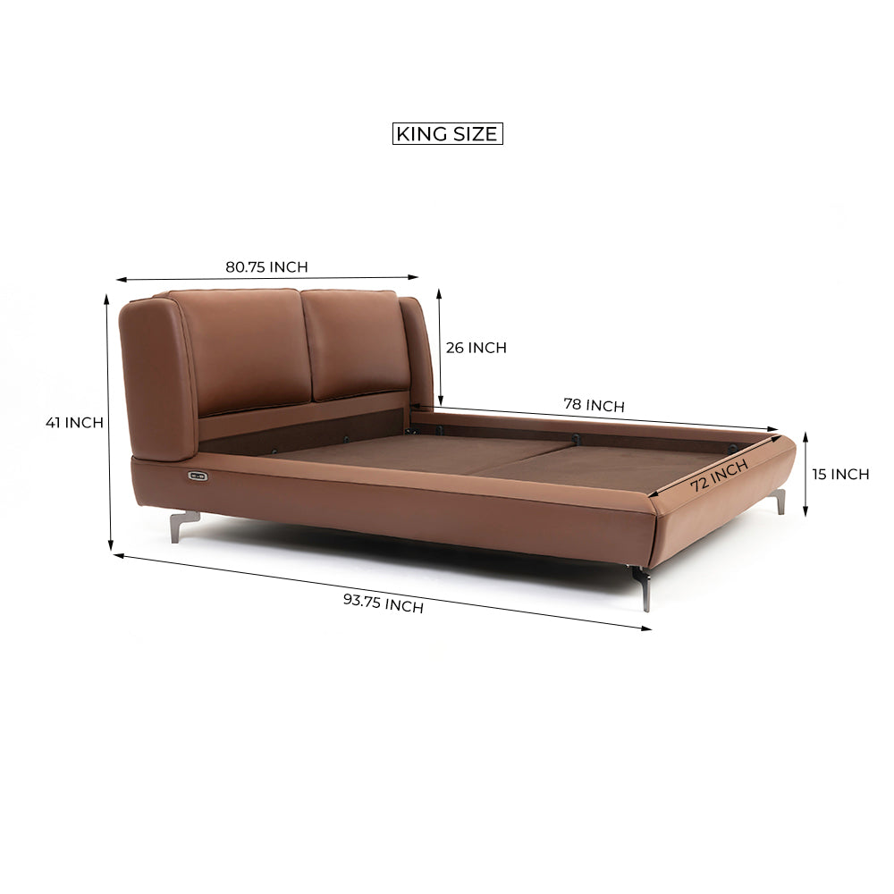 Amorous Leather Bed - King Bed Bed + 1 Bedside Table Bed + 2 Bedside Table