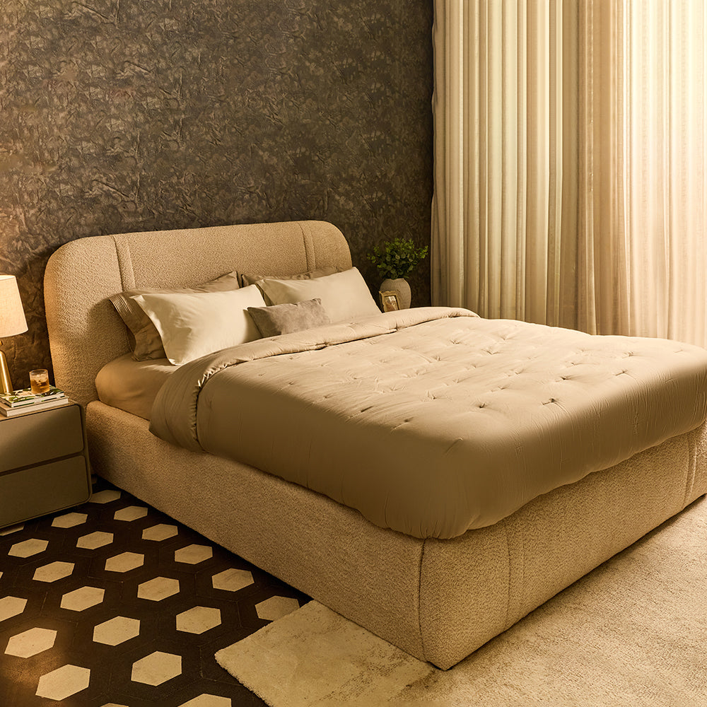 Boucle Beam Upholstered Bed - King Double Queen