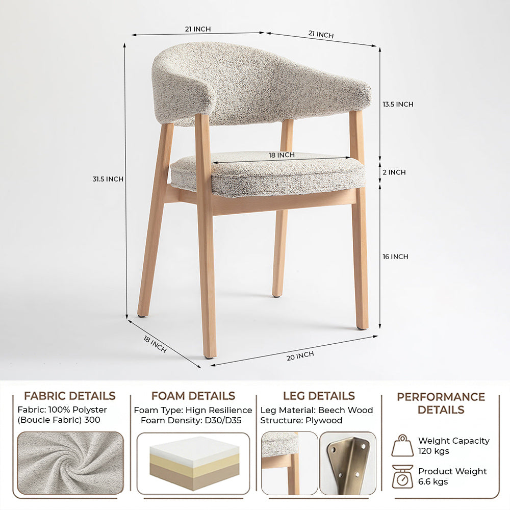 Beechcraft Boucle Wooden Dining Chair - Light Brown