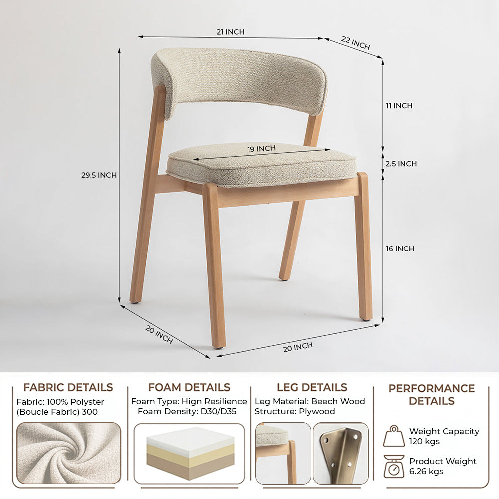 Harbor Boucle Wooden Dining Chair - Beige