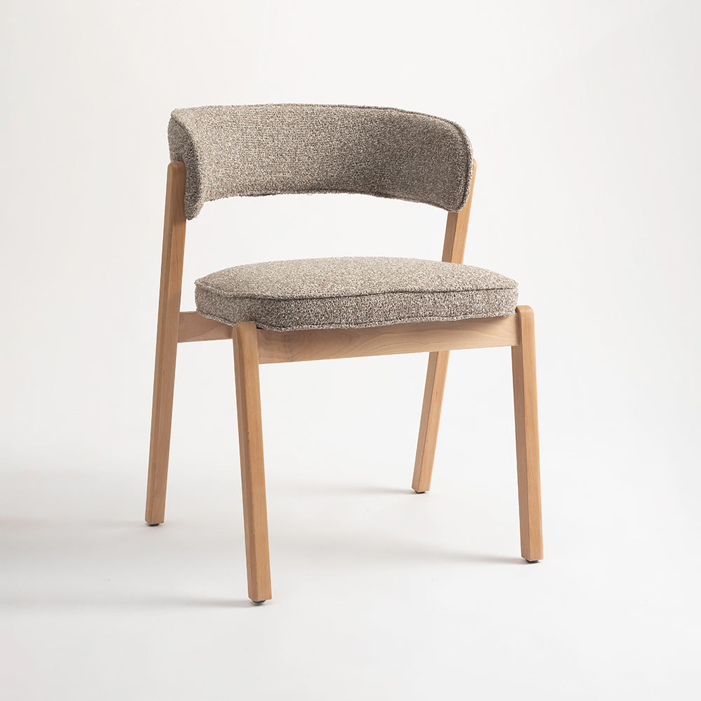 Harbor Boucle Wooden Dining Chair - Light Khaki