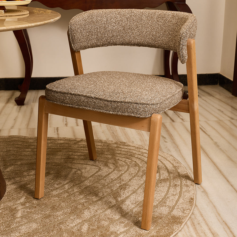 Harbor Boucle Wooden Dining Chair - Light Khaki