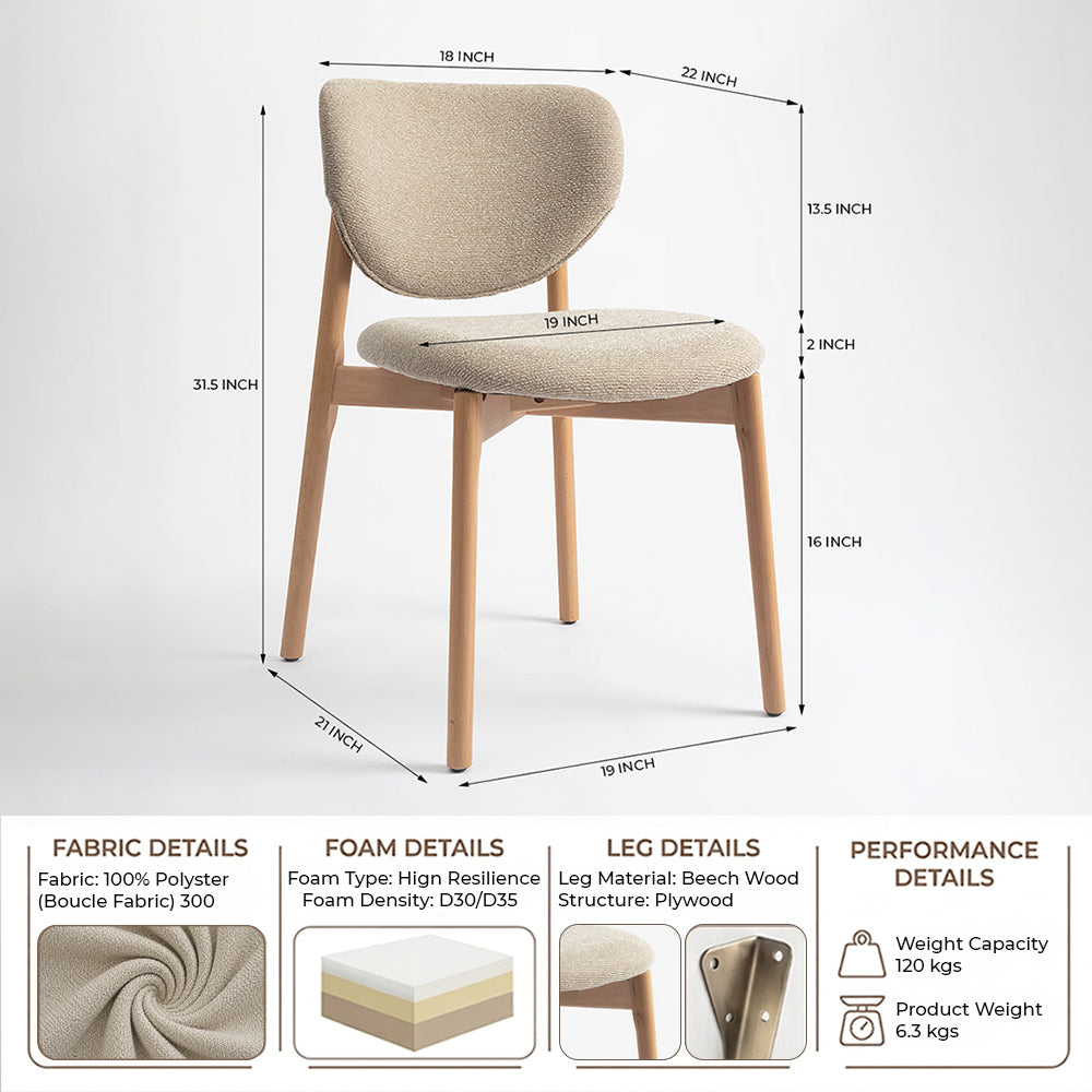Beechline Boucle Wooden Dining Chair - Flaxen