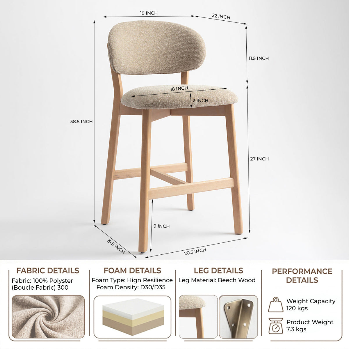 Vangaurd Bar Chair - Flaxen