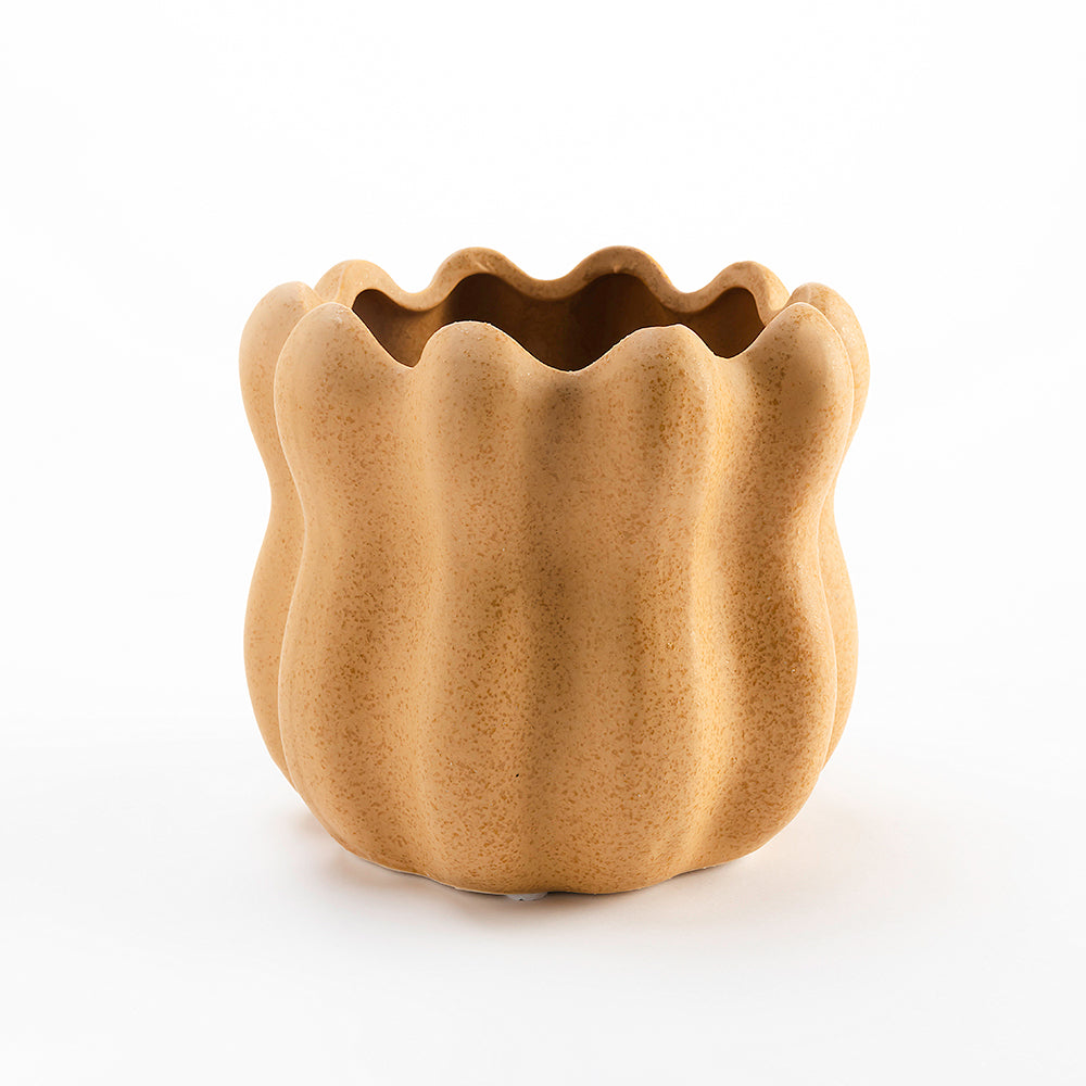 Mocha Bloom Round Pot