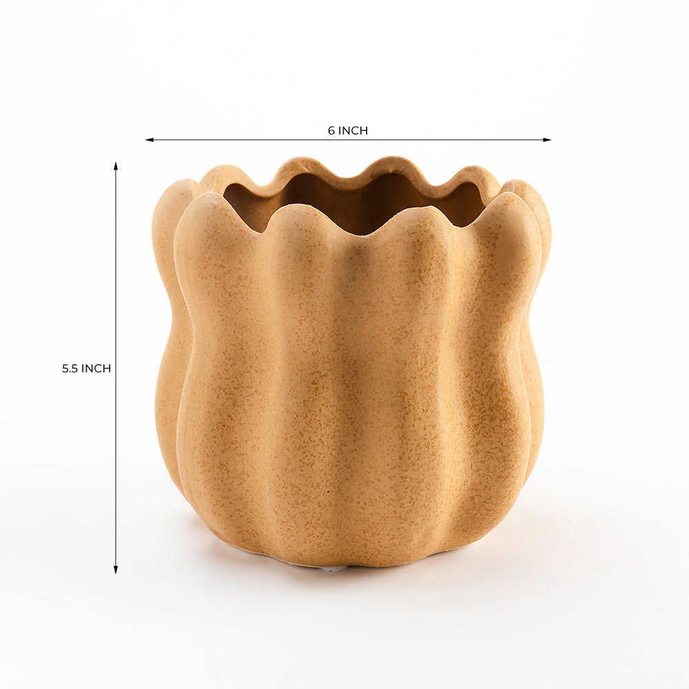 Mocha Bloom Round Pot