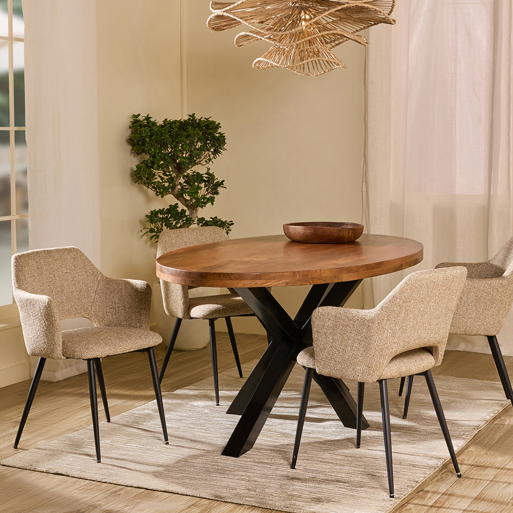 Xerone Wooden 6 Seater Dining Table with Iron - Brown