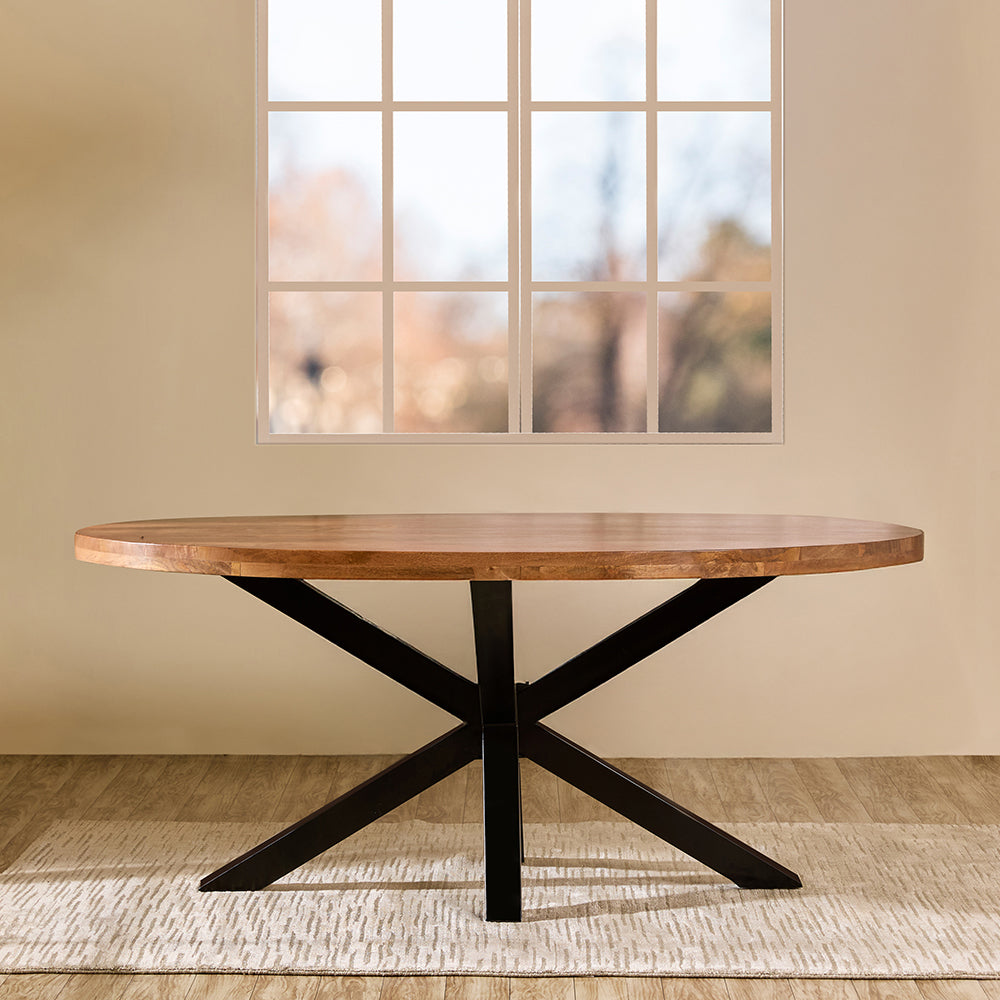 Xerone Wooden 6 Seater Dining Table with Iron - Brown