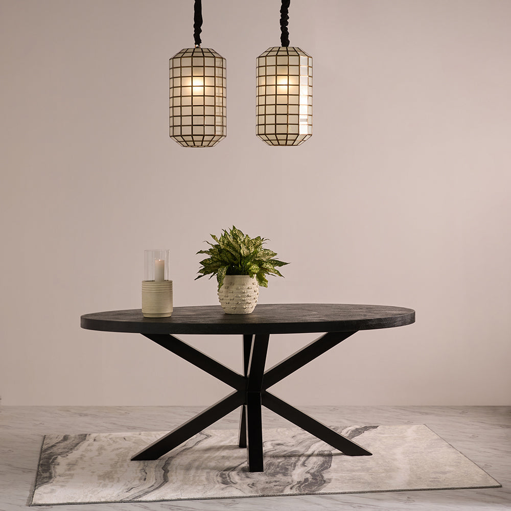 Xerone Wooden 6 Seater Dining Table with Iron - Black