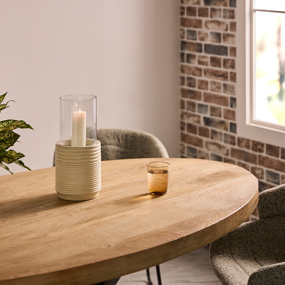 Xerone Wooden 6 Seater Dining Table with Iron - Limewash