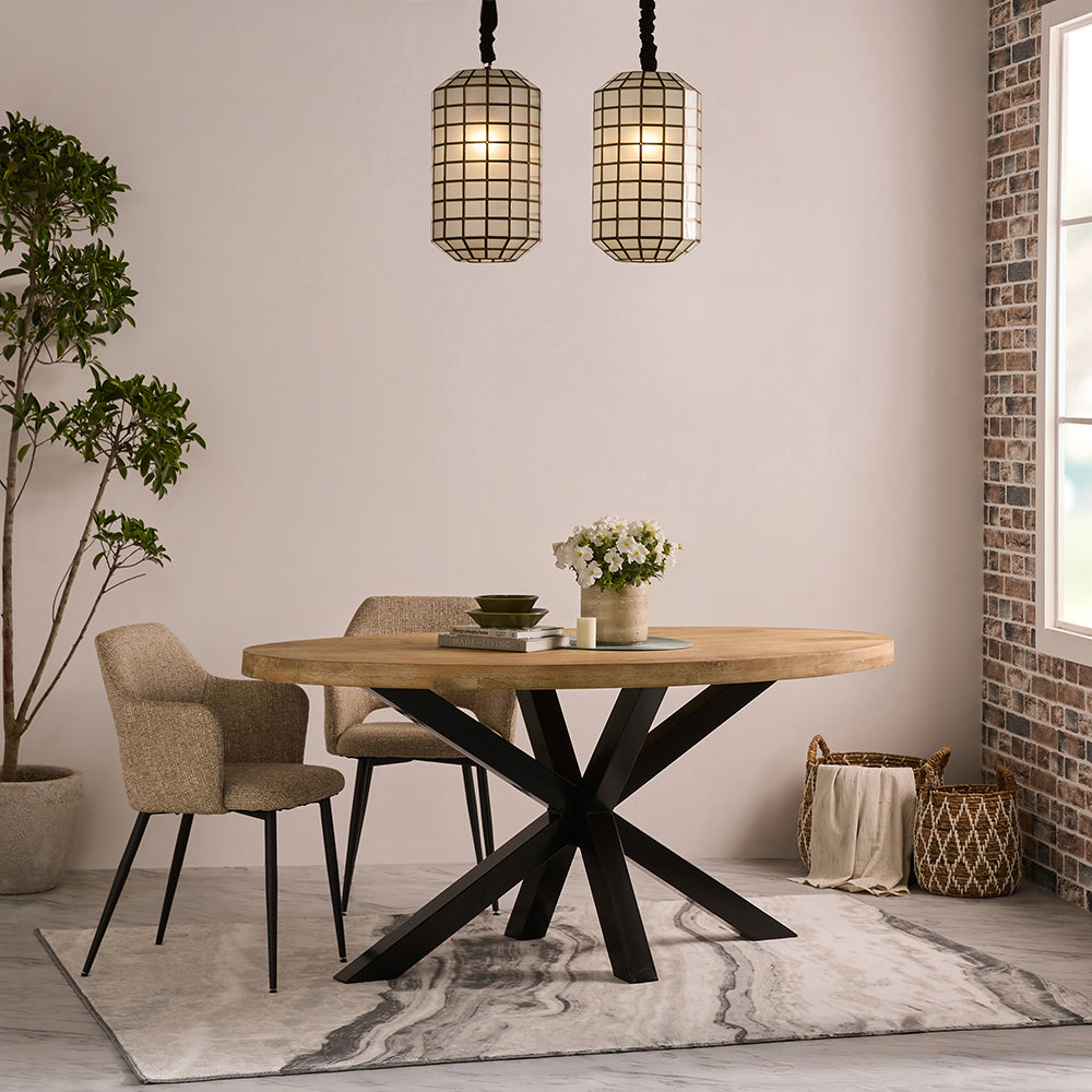 Xerone Wooden 6 Seater Dining Table with Iron - Limewash