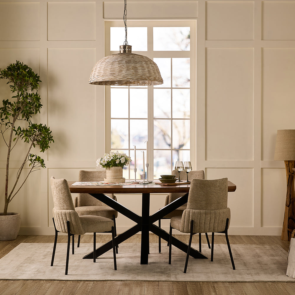 Crispio Wooden 6 Seater Dining Table with Iron - Brown