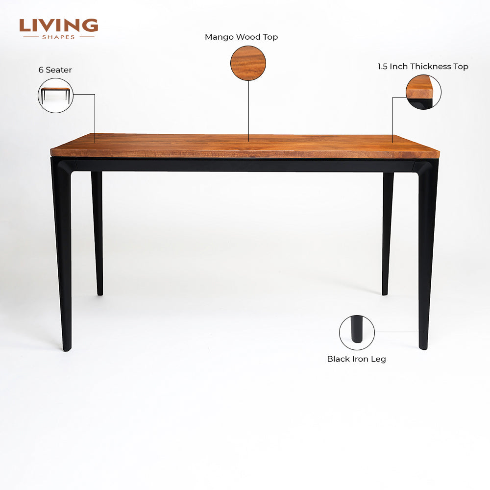 Shakur Wooden 6 Seater Dining Table with Iron
