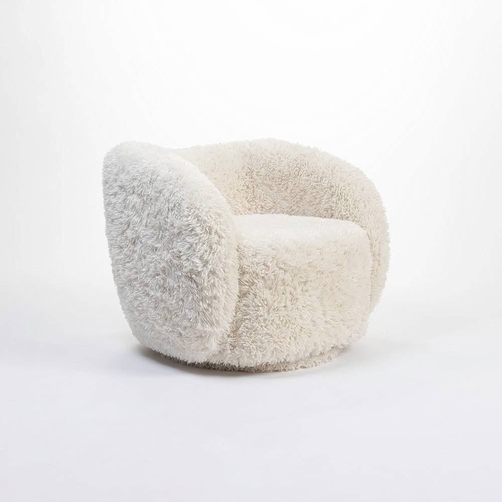 Koveo Fur Fabric Chair - Cream