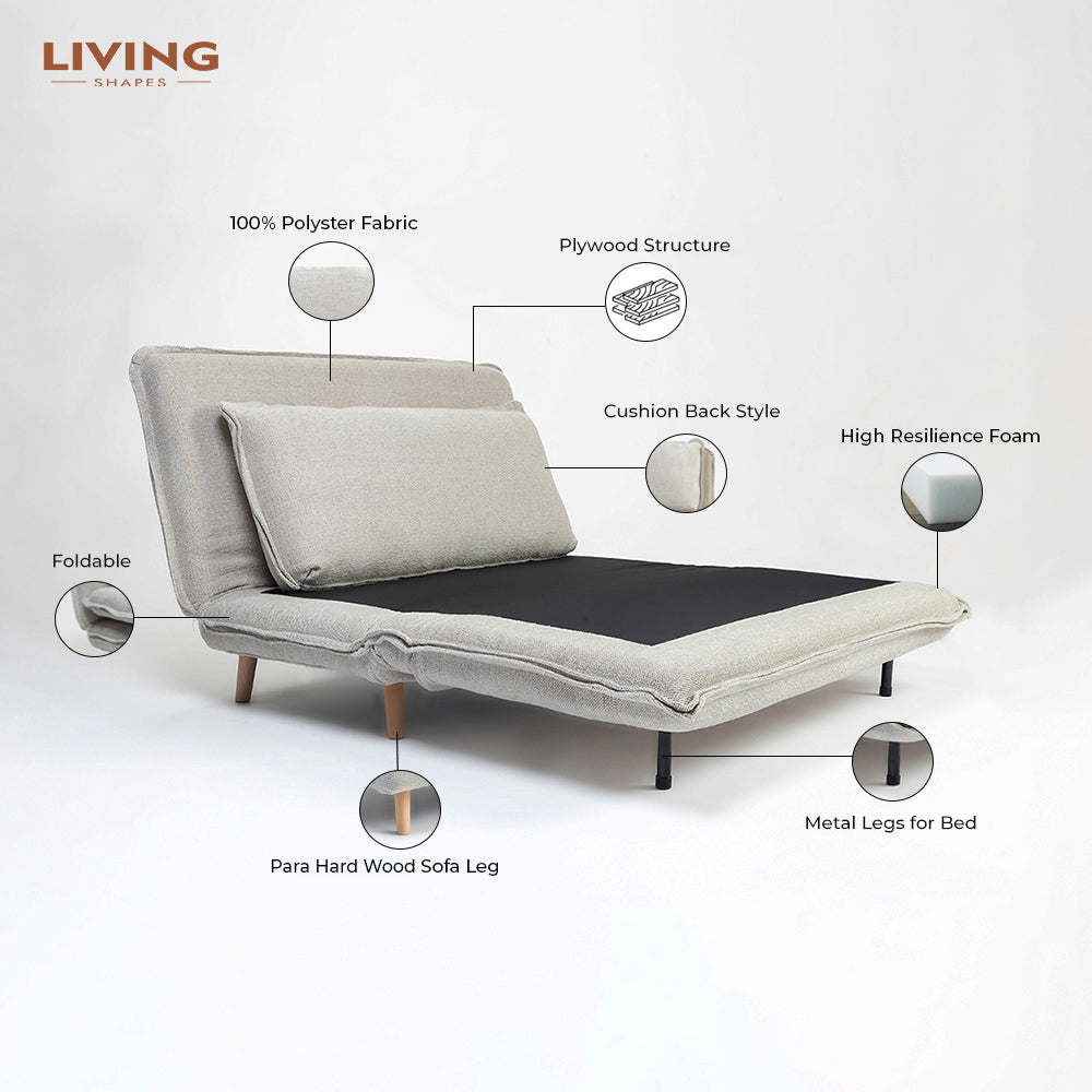 Mariah Chenille Foldable Sofa Cum Bed With Wooden Legs
