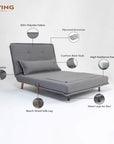 Tailor Linen Foldable Sofa Cum Bed With Wooden Legs