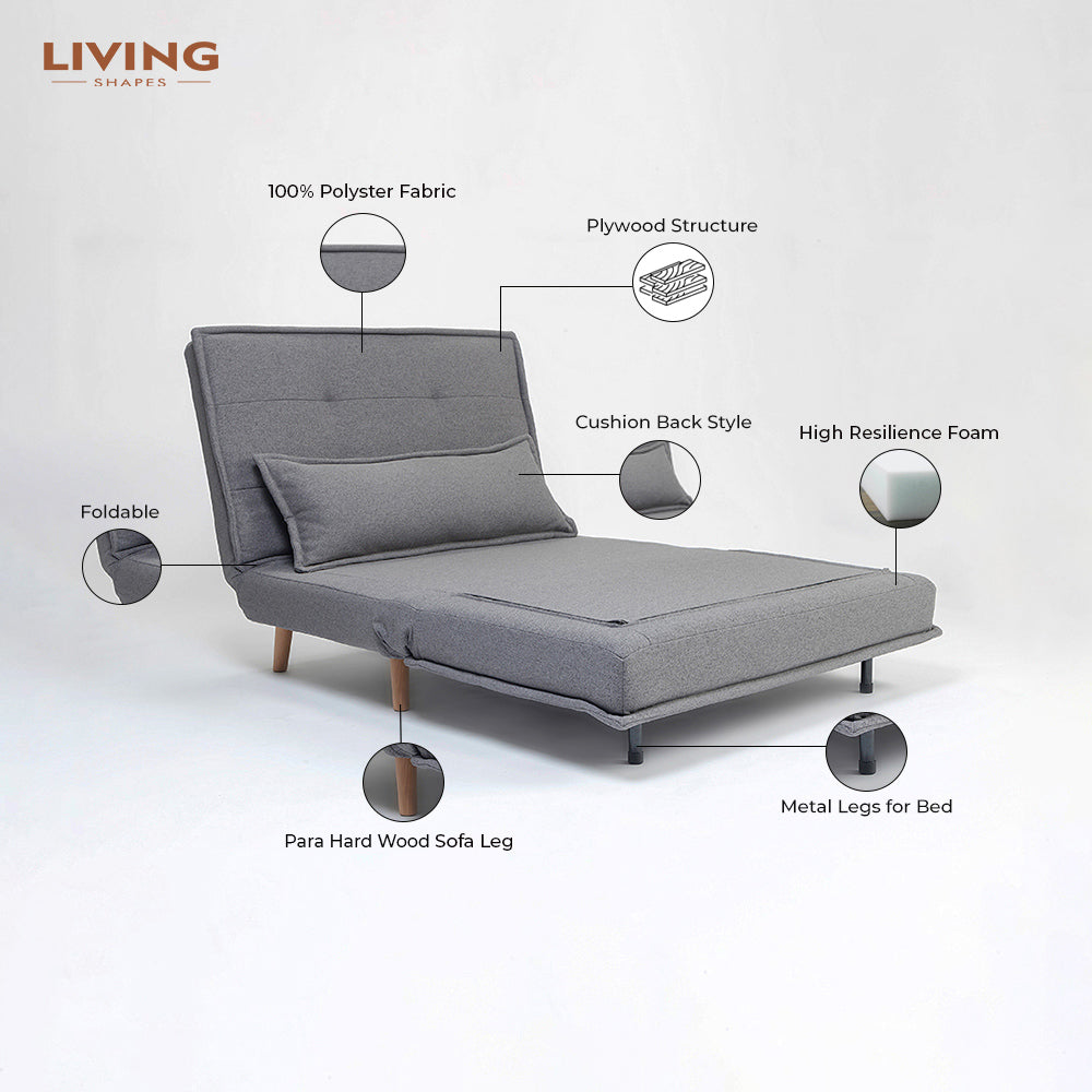 Tailor Linen Foldable Sofa Cum Bed With Wooden Legs