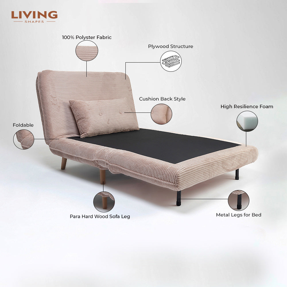 Jordan Corduroy Foldable Sofa Cum Bed With Wooden Legs