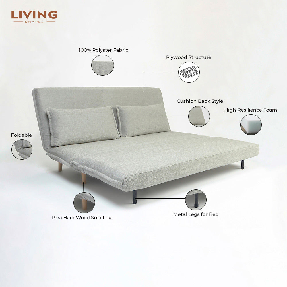 Bunny 3-Seater Foldable Sofa Cum Bed With Wooden Legs