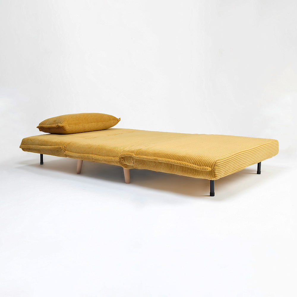 Demarco Corduroy Foldable Sofa Cum Bed With Wooden Legs