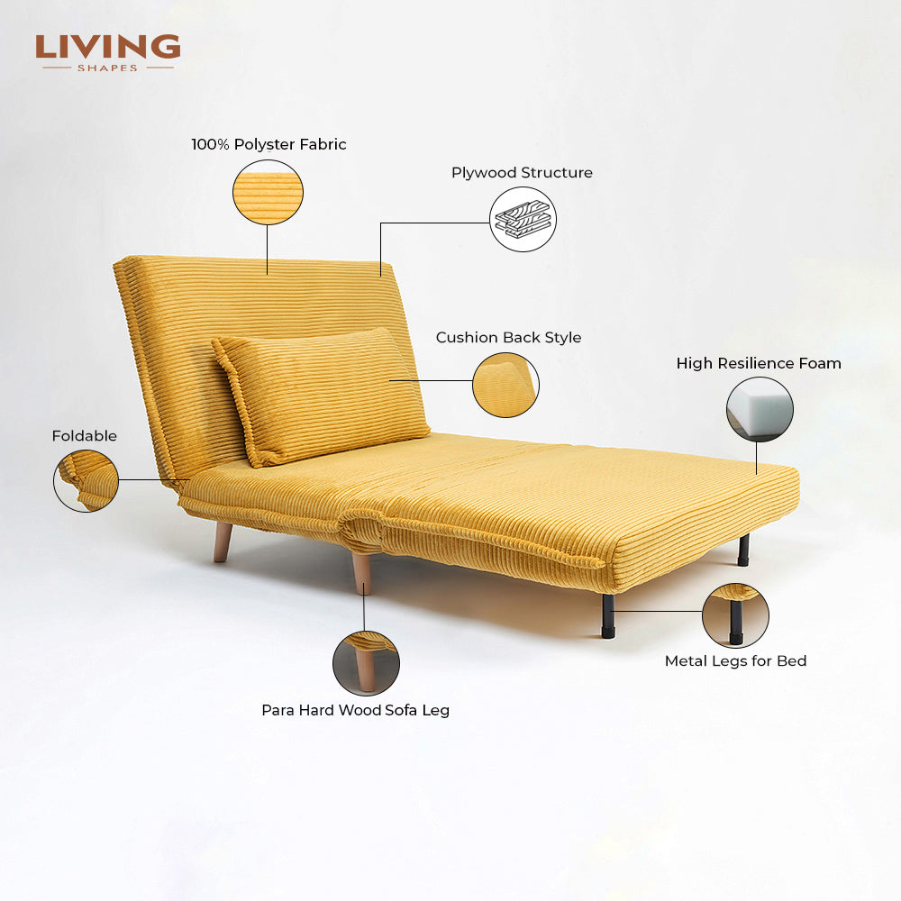 Demarco Corduroy Foldable Sofa Cum Bed With Wooden Legs