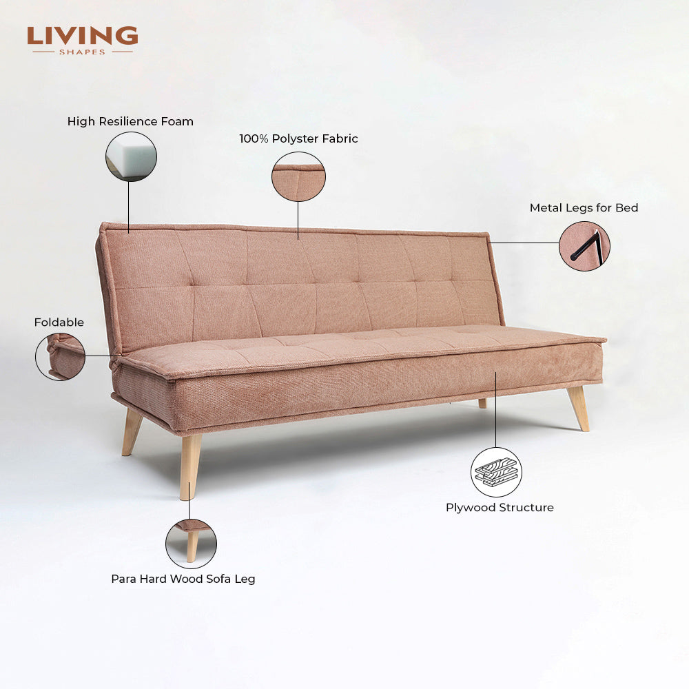 Wayne 3-Seater Foldable Sofa Cum Bed With Wooden Legs