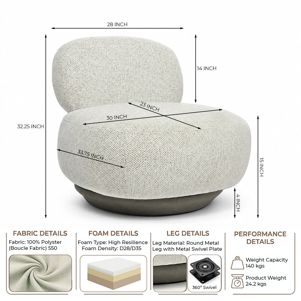 Krystal Boucle Swivel Lounge Chair