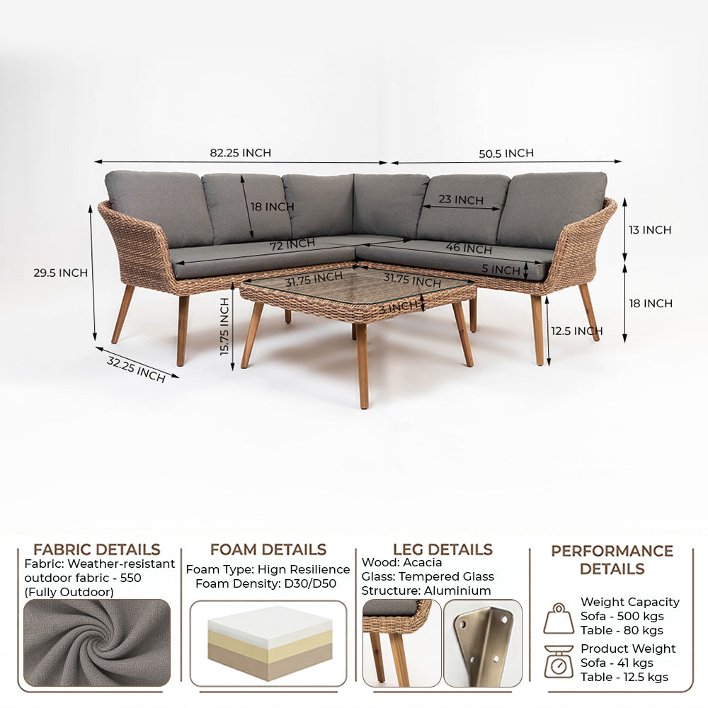 Mira 5-Seater Timber Outdoor Sofa Set with Glass Table