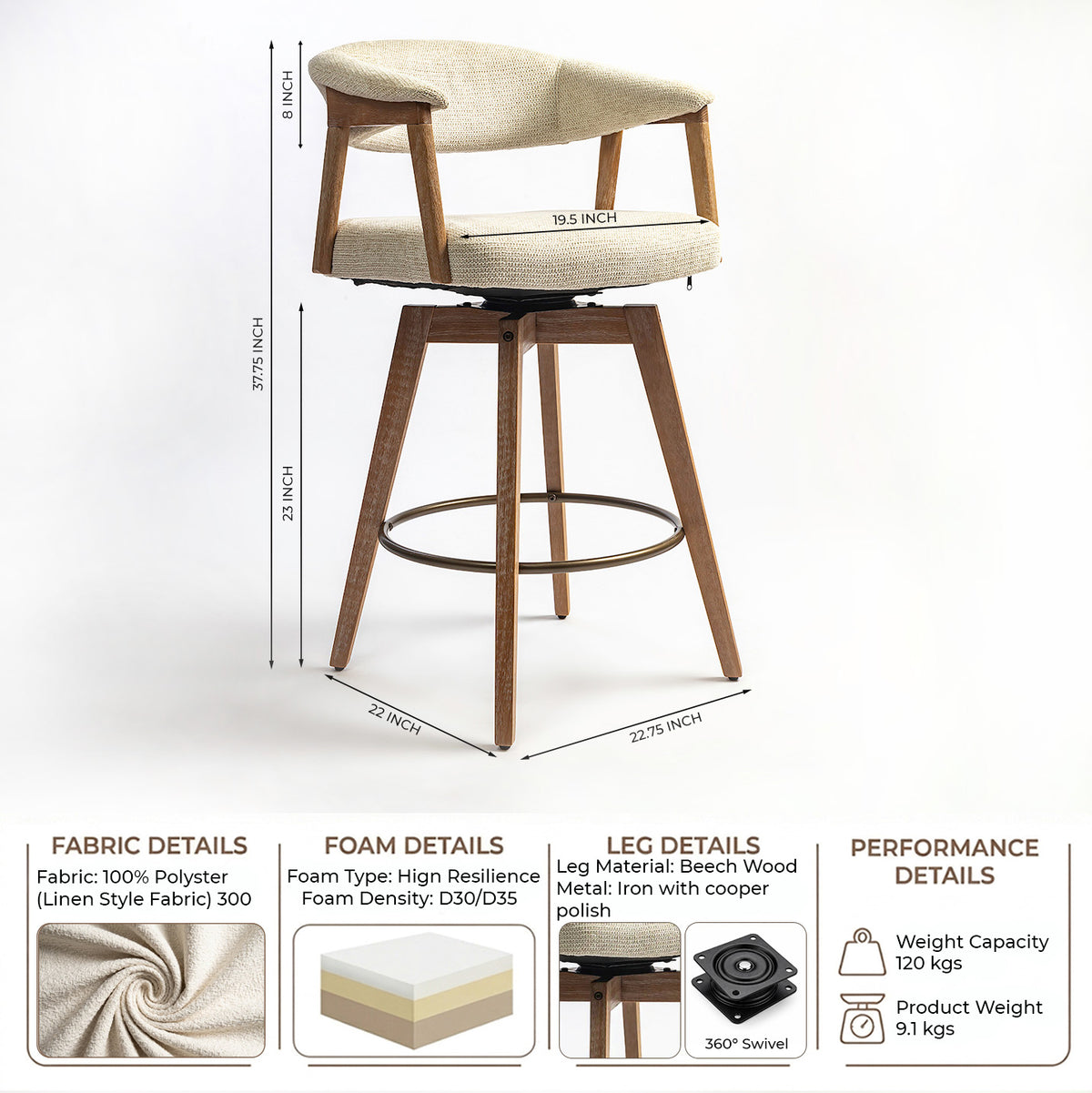 Abnor Wooden Swivel Bar Chair