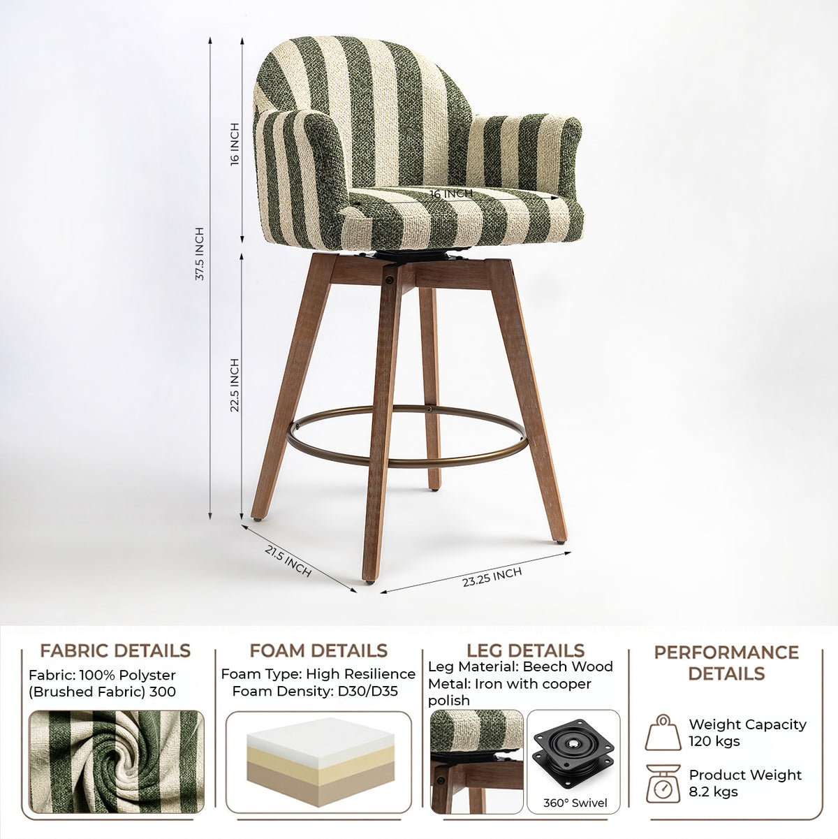 Perri Wooden Swivel Counter Chair