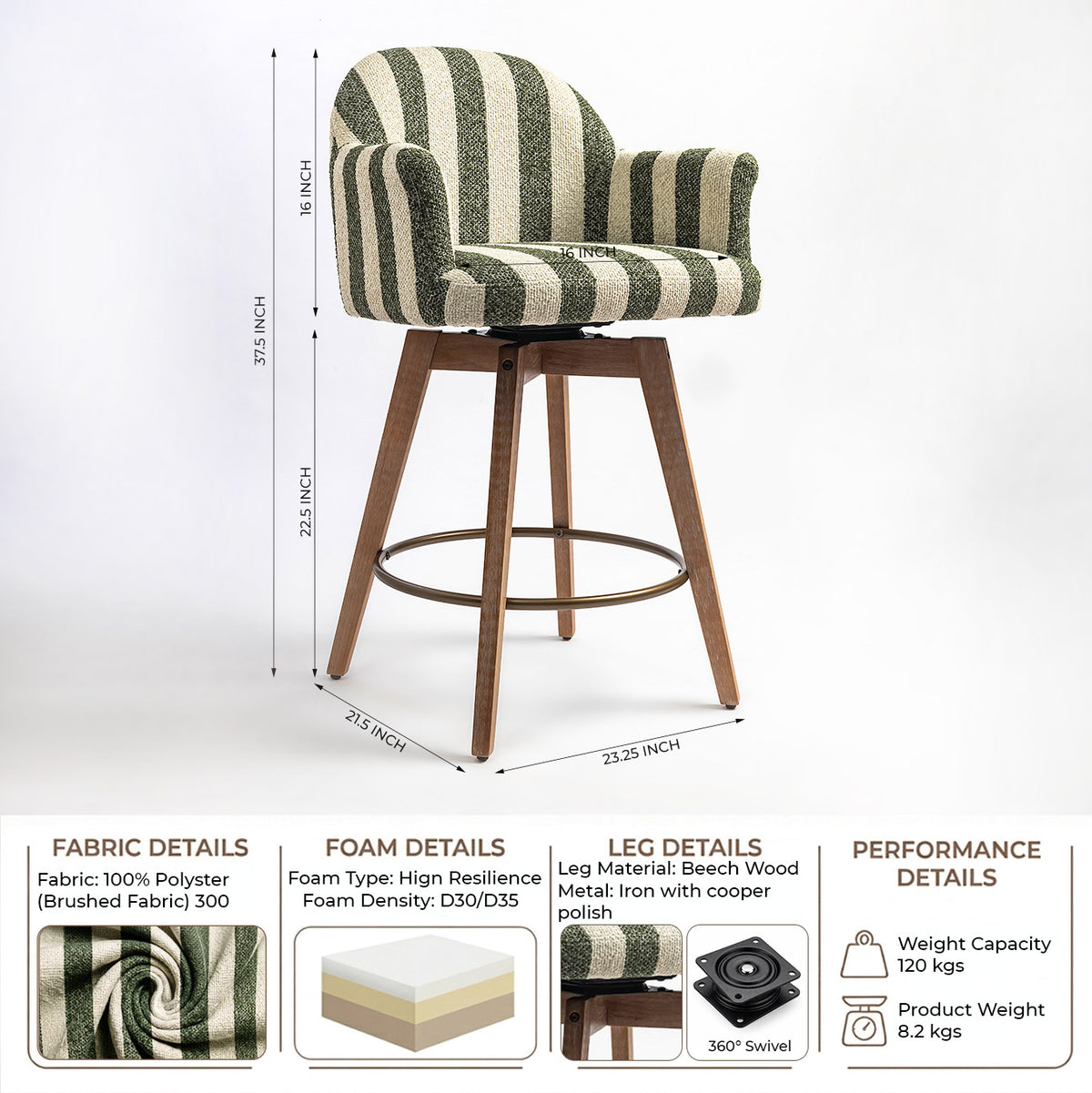 Perri Wooden Swivel Counter Chair