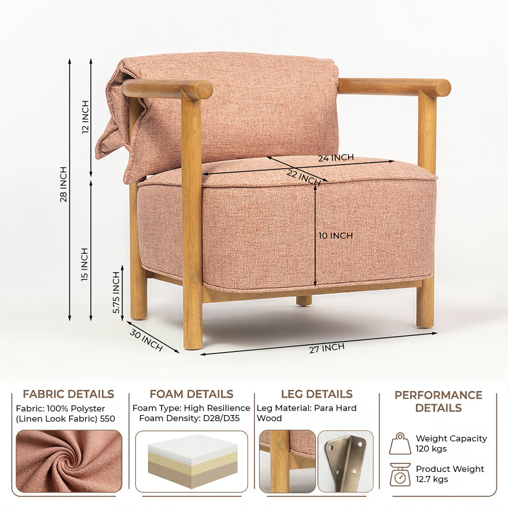 Mazzy Para Wood Arm Chair - Rose Brown