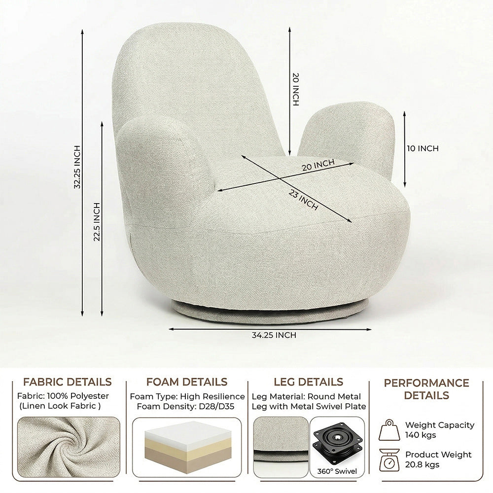 Liana Wooden Swivel Lounge chair - Light Grey