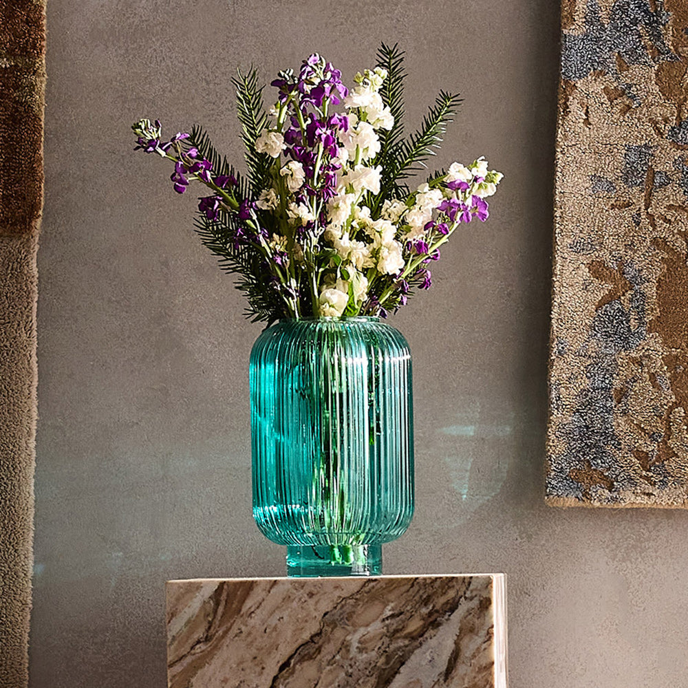 Grove Teal Green Ribbed Glass Table Vase