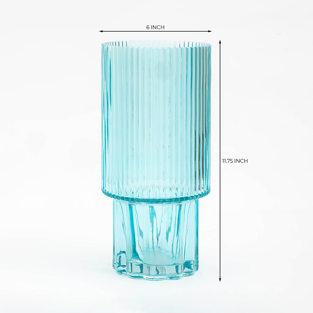 Current Aqua Blue Ribbed Glass Table Vase