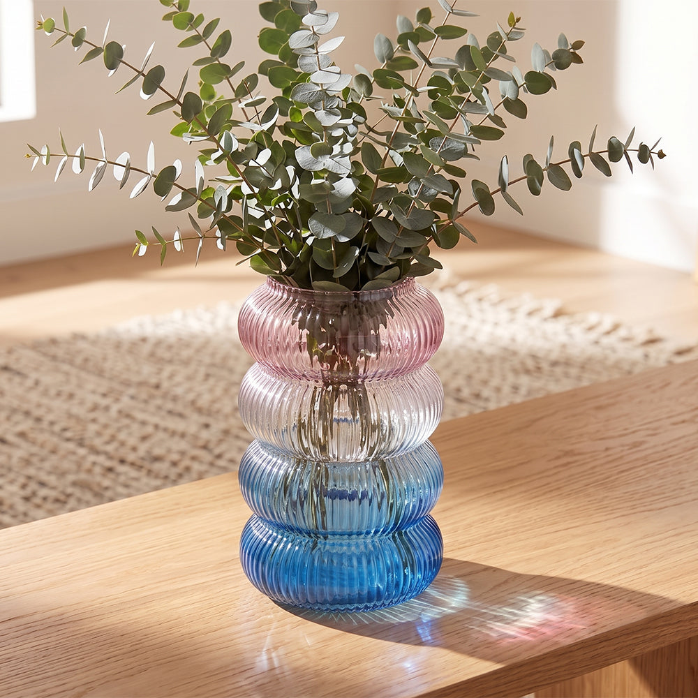 Dustor Pink and Blue Ombre Ribbed Glass Table Vase