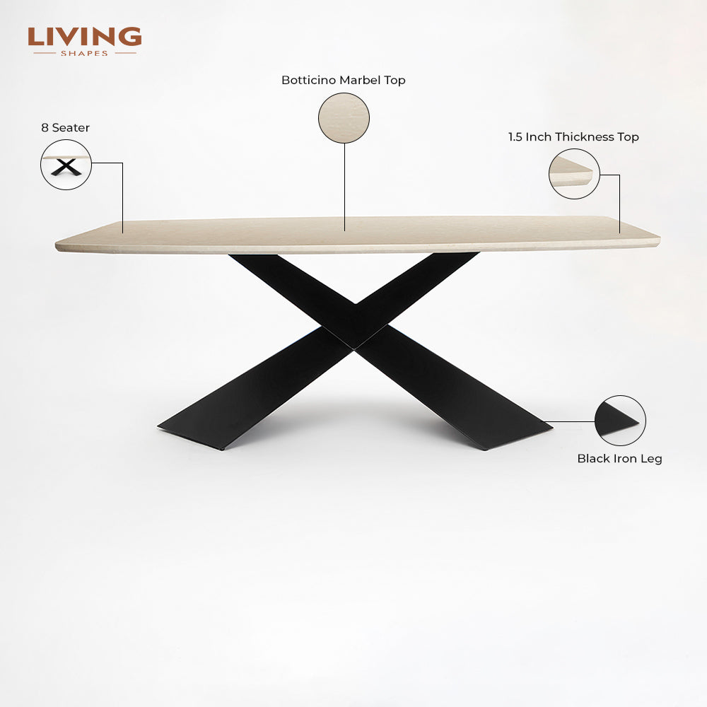 Immune Marble 8 Seater Dining Table with Iron - Black - Botticino