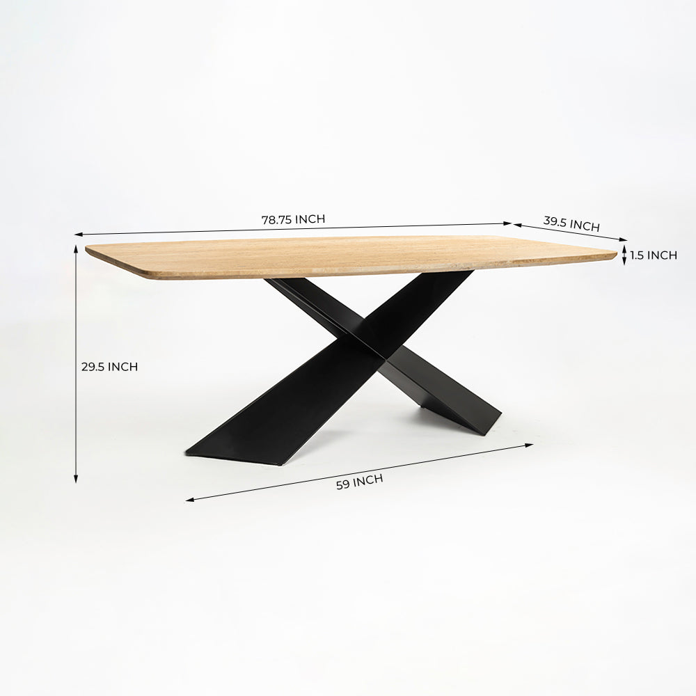 Immune Marble 8 Seater Dining Table with Iron - Black - Travertine