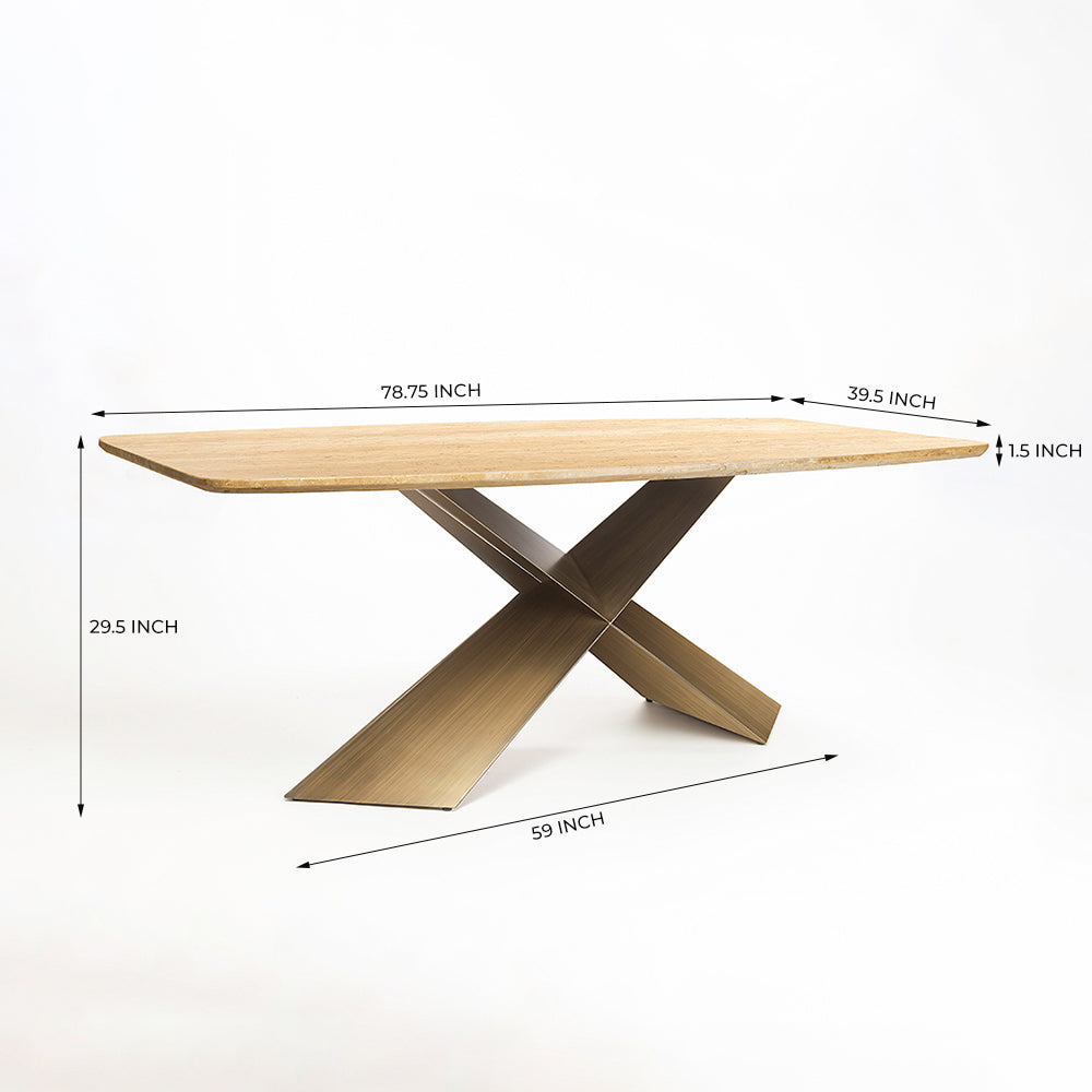 Immune Marble 8 Seater Dining Table with Iron - Brass - Travertine